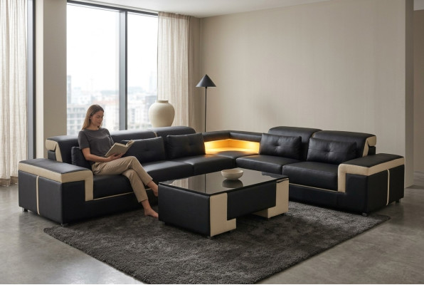 Hoek Lederen Moderne XXL Bank Woonlandschap Banken Banken Bank L Vorm B2021 Tafel