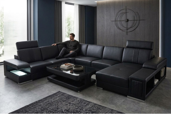 Leder Bank Bank Bekleding Hoek Zitbank Hoek bank Woongebied + Tafel