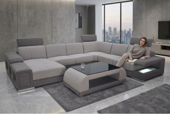 Hoekbank Hoek Modern XXL Bank Woonlandschap Textiel Set U Vorm B2015 Stof.