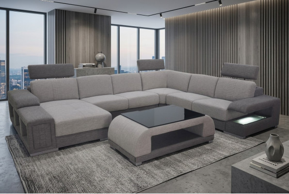 Hoekbank Hoek Modern XXL Bank Woonlandschap Textiel Set U Vorm B2015 Stof.