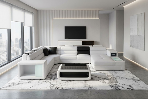 Ontwerp Lederen Beklede Hoekbank Lederen Zitbank Sofa Beklede Hoek Woon Landschap Kamer Nieuw