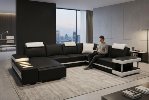 Ontwerper Leren Bekleding Hoekbank Bekleding Hoek Landschap Kamer Groot Leder