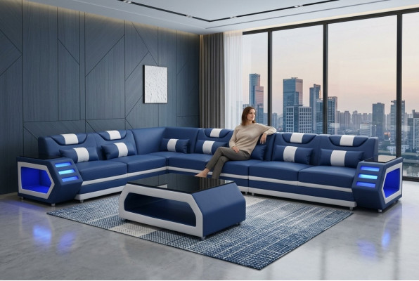 Ontwerper Lederen Gestoffeerde Zithoek Bank Gestoffeerde Hoek Landschap Room XXL