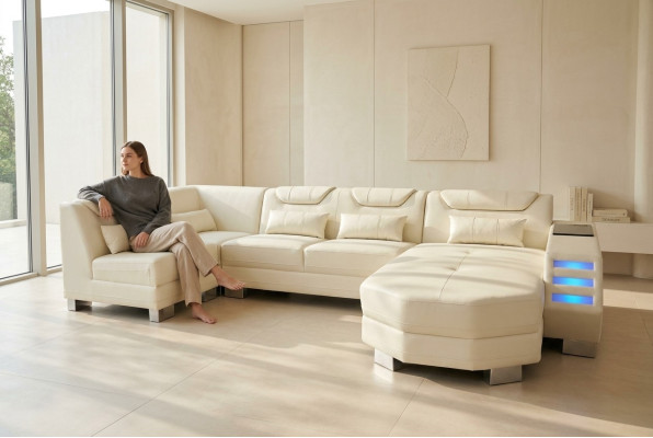 Ontwerper Bank Hoek Lederen Bekleding Hoekbank Bekleding Landschap Kamer Leren Zitplaats