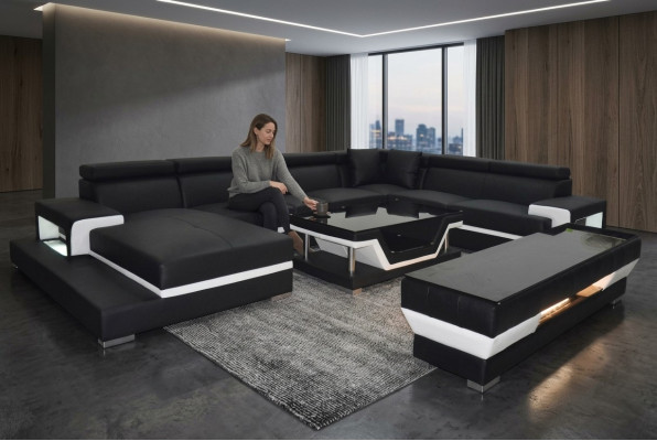 Ontwerp leren bekleding zithoek hoek woonkamer bank ontwerperset.
