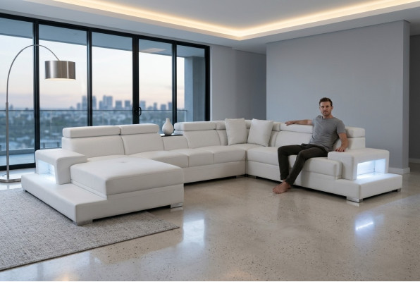 Ontwerp Leren Bekleding Zitkamer Hoek Woongroep Bank XXL Ontwerper