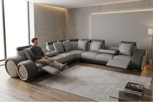Hoekleer Moderne XXL-bank Woonlandschap Leren bank Bank L-vorm A1163 III