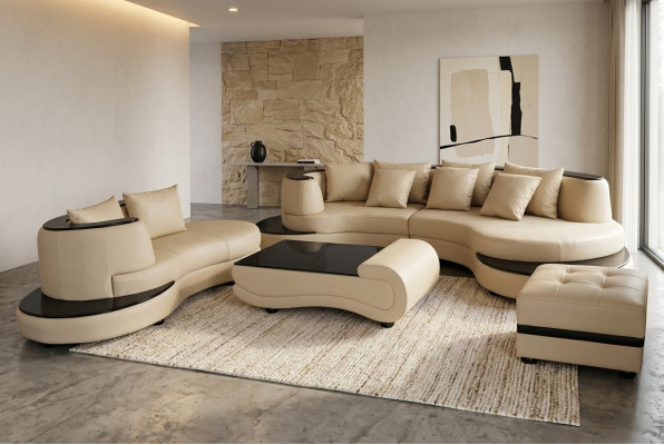 Luxe hoek leren bankstel landschap bekleding XXL Big Sofa U-vorm + chaise + tafel