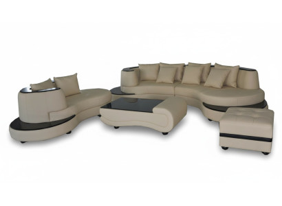 Luxe hoek leren bankstel landschap bekleding XXL Big Sofa U-vorm + chaise + tafel