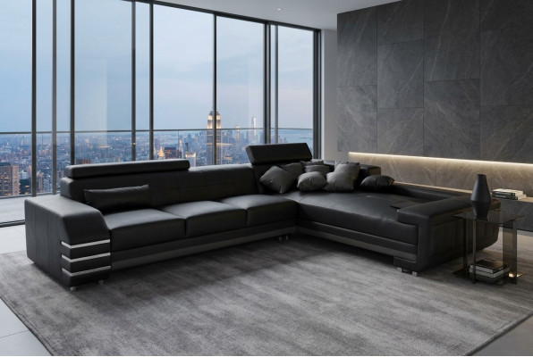 Eckleren Sofa Bank Bekleding Zitgroep Woonlandschap Ontwerp XXL
