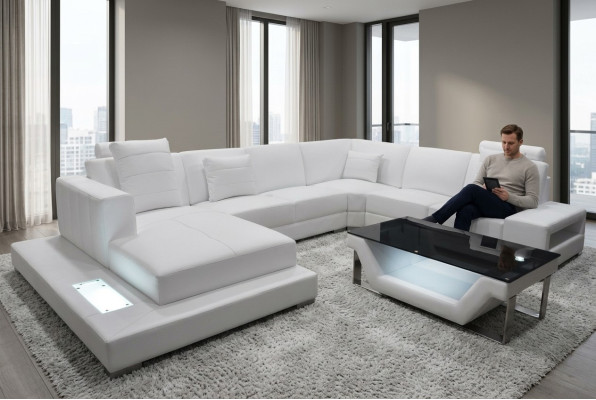 Eck Lederbank Bank Bekleding Hoekbank Set U Vorm Woonlandschap Ontwerp