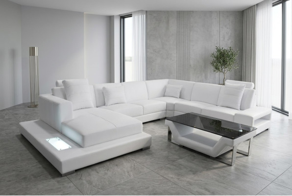 Eck Lederbank Bank Bekleding Hoekbank Set U Vorm Woonlandschap Ontwerp