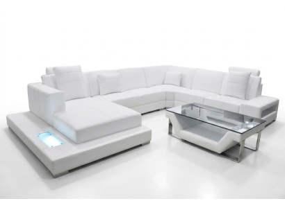 Eck Lederbank Bank Bekleding Hoekbank Set U Vorm Woonlandschap Ontwerp