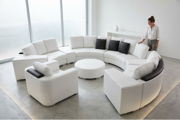 Ronde hoekbank bank gestoffeerd XXL Groot Ronde banken woonlandschap Fauteuil Poef