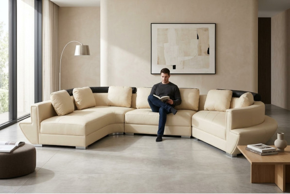 Ronde hoekbank bank gestoffeerd XXL Big round bankstel woonlandschap U-vorm A1137