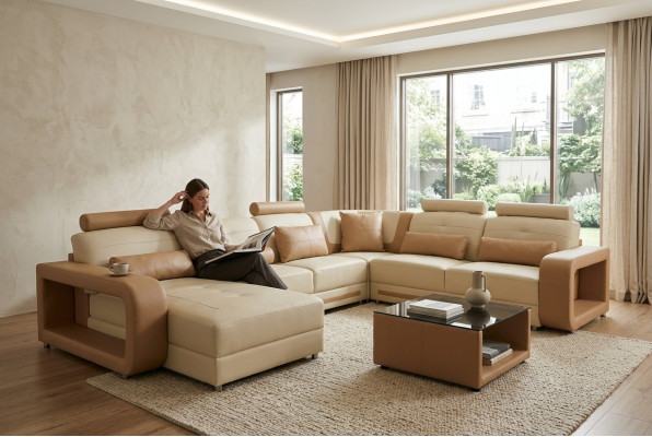 Eckbank Bank Bekleed hoek Woonkamer Landschap Designer banken Textiel A1135