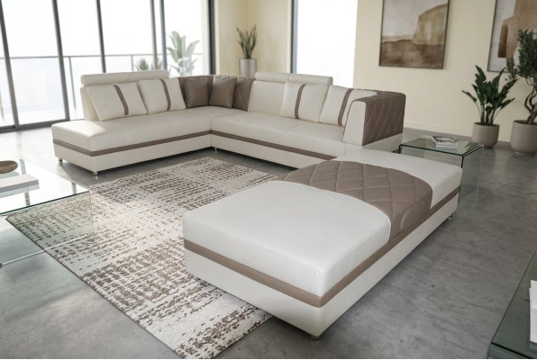 Hoek Leer Modern XXL Bank Woonlandschap Leren Bank L-vorm A1128II+Voetenbank