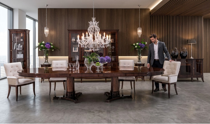 Luxe woonkamer eetkamerset 8 delig meubels tafel dressoir stoelen vitrine