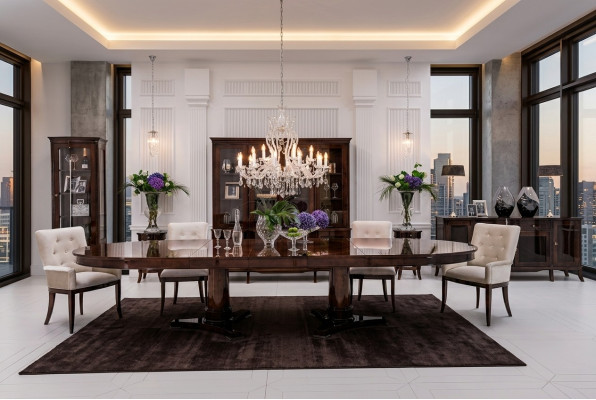 Luxe woonkamer eetkamerset 8 delig meubels tafel dressoir stoelen vitrine