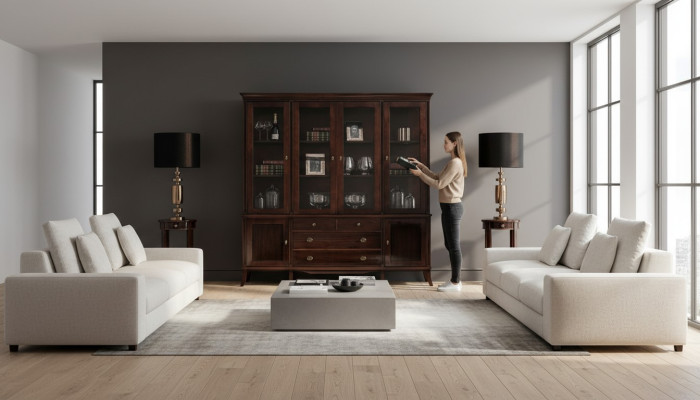 Wandkast Edele dressoir Houten barokstijl Hoogglans buffetvitrine Kast