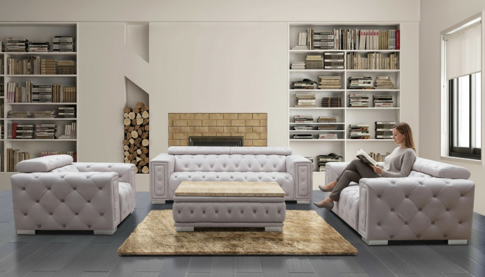 Bankstel Set Zitmeubel Bekleding Leder Design Chesterfield Sofaset 3+2+1 9914 Nieuw