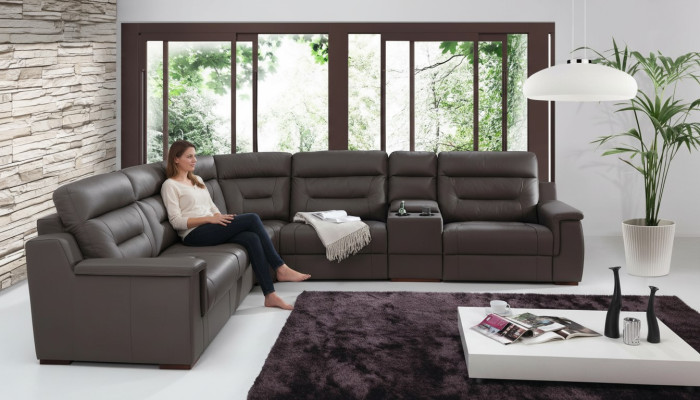 Hoekbank met opbergruimte, koellade, slaapfunctie, slaapsbank, sofas, gestoffeerd woongedeelte.