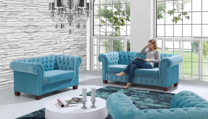 Chesterfield 2+1+1 Sofaset Bankstel Bekleding Zit Combinatie Sofa Banken