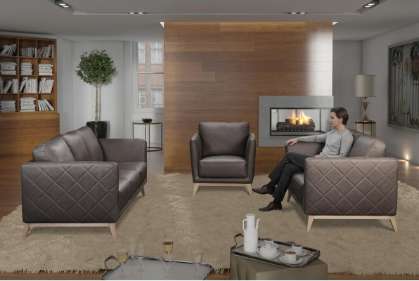 Lederen design bankstel met gestoffeerde zitting 3+1+1 set bankstel Garnituren kunstleer