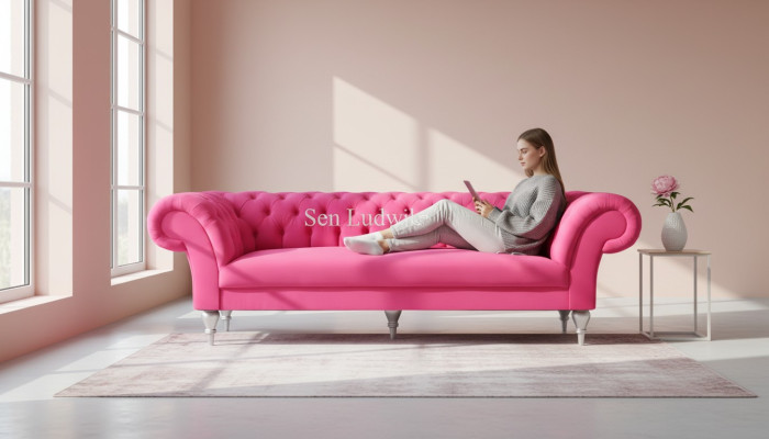 Stof Ontwerp Bank Bedekking Bankstellen Textiel Moderne Bank Chesterfield 3-Zits Roze