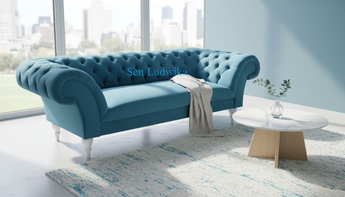 Textiel 3-zits Blauw Stof Ontwerp Bank Bekleding Bankstellen Modern Bank Chesterfield