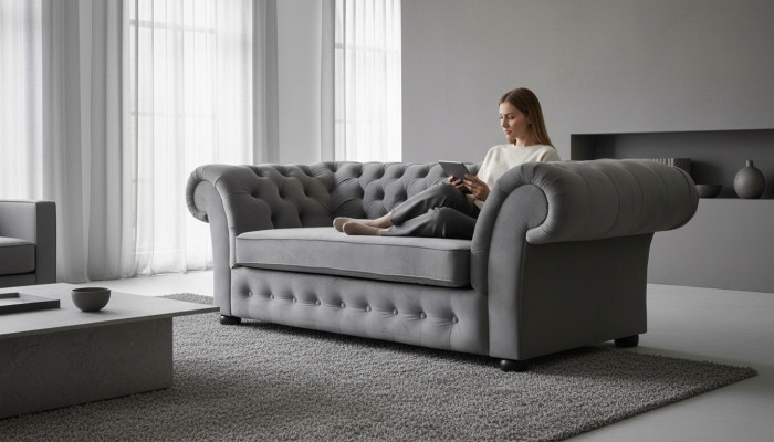 Bank 3-zits Stof Design Bank Beklede Banken Textiel Modern Chesterfield Grijs