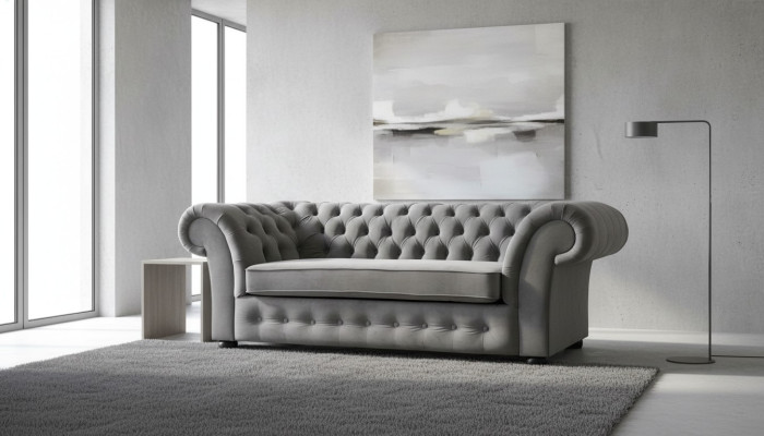 Bank 3-zits Stof Design Bank Beklede Banken Textiel Modern Chesterfield Grijs