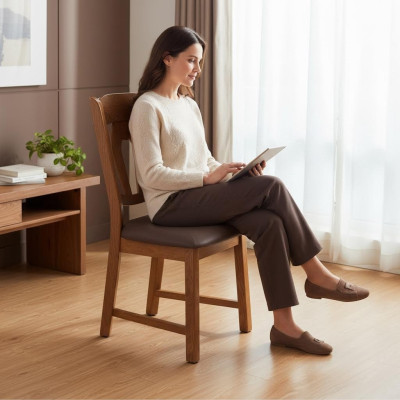 Eetkamerstoel 8x Stoel Set Fauteuil Leer Bekleding Massief Hout Nieuw Horeca Direct