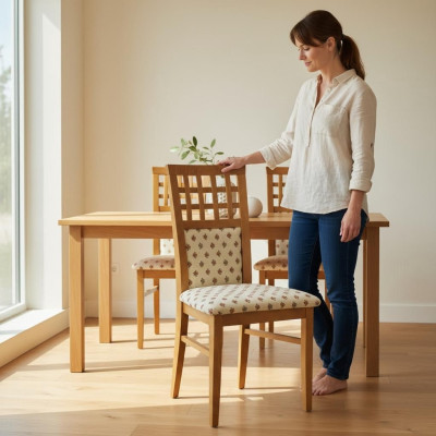 Gevoerde eetkamerstoelen 6x stoelgroep stoelenset textiel stof hout