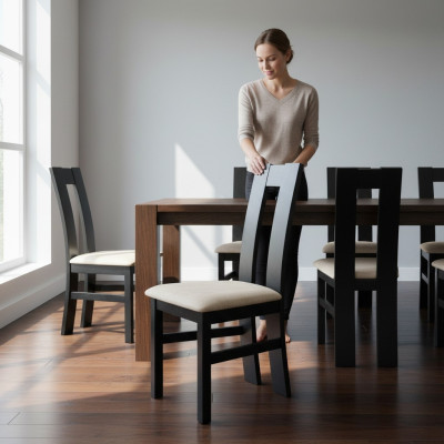 Design Stoel Set 2x Stoel Hout Textiel Bekleding Stoelen Horeca Stof Eetkamer