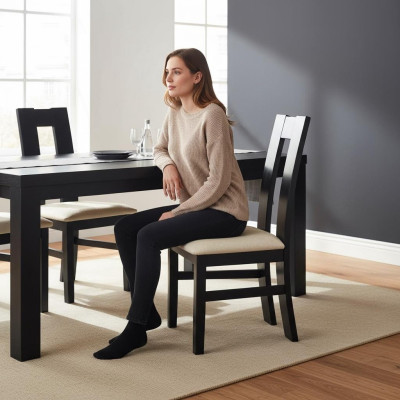Zet 6x Stoelgroep Garnituur Houten Leuning Gevoerde Stoelen 100% Leer