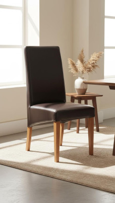 Stel 2x Eetkamerstoelen Stoelen Ontwerper Hout Beklede Stoelen Horeca Eetkamer 100% Leer