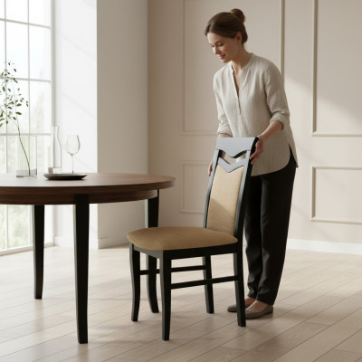 Fauteuil Stoel Designer Hout Stof Bekleding Stoelen Horeca Eetkamer Textiel