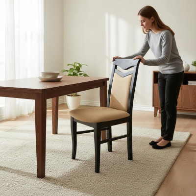Design Set 6x Stoelen Stoel Hout Textiel Bekleding Stoelen Restaurant Eetkamer Stof