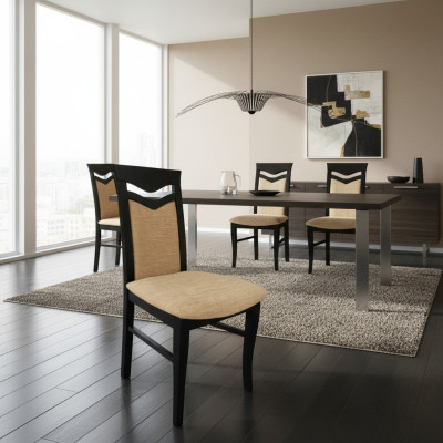 Design Set 6x Stoelen Stoel Hout Textiel Bekleding Stoelen Restaurant Eetkamer Stof