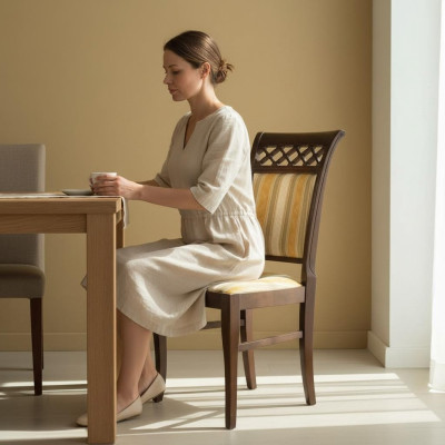 Zet 2x Stoel Fauteuil Ontwerp Hout Stof Stoelen Bekleding Horeca Eetkamer Textiel