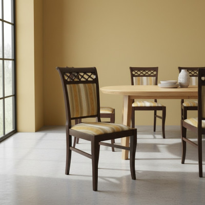 Design Set 4x Stoelstoel Hout Textiel Bekleed Stoelen Horeca Stof Nieuw Eetkamer