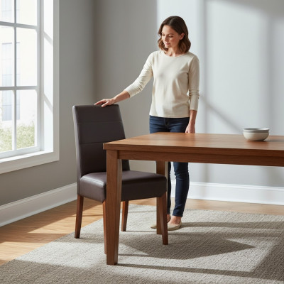 Stel van 4 massief houten eetkamerstoelen, houten gestoffeerde stoelen, gastronomische eetkamerstoelen.