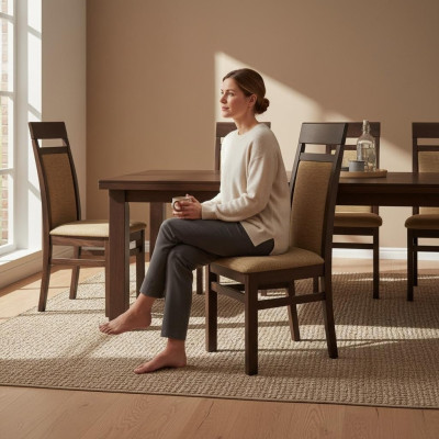 Stel 4x massief houten eetkamerstoelen stoffen bekleding stoel gastronomische eetkamer