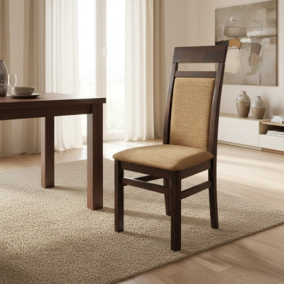 Stel 4x massief houten eetkamerstoelen stoffen bekleding stoel gastronomische eetkamer