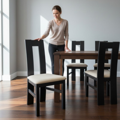 Eetkamerstoel 10x Stoel Set Stoelen Fauteuil Leer Bekleding Massief Hout Nieuw Horeca
