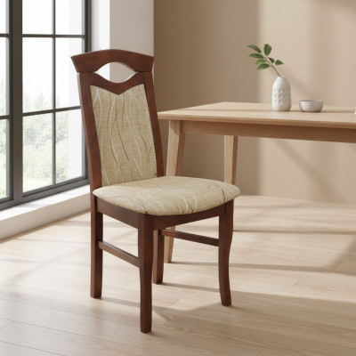 Eetkamerstoel set van 20 massief houten stoelen met stoffen bekleding voor de eetkamer.