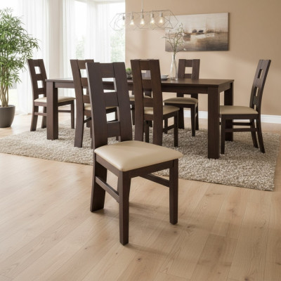 Stel 6x eetkamer leren eetkamerstoel fauteuil massief hout gestoffeerde stoel.