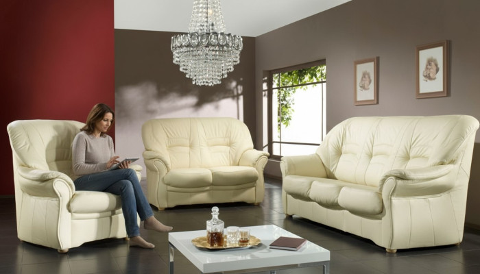Klassieke woonkamerset 3+1+1 100% volledig leren bank zitkussen decor bank