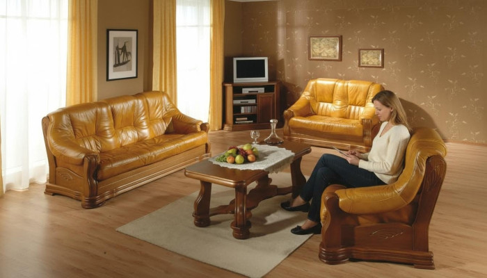 Woonkamer lederen houten meubelset 3+2+1 bank bank bekleding zitplaats
